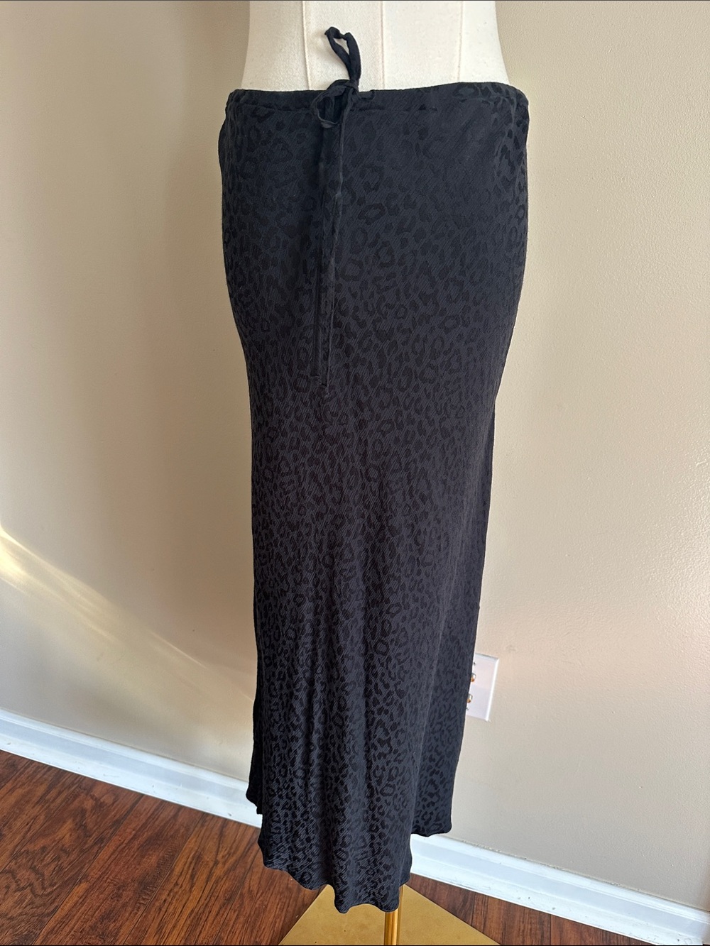 Madewell Black Leopard Print Midi Slip Skirt Women 10 Whimsigoth 90s Grunge